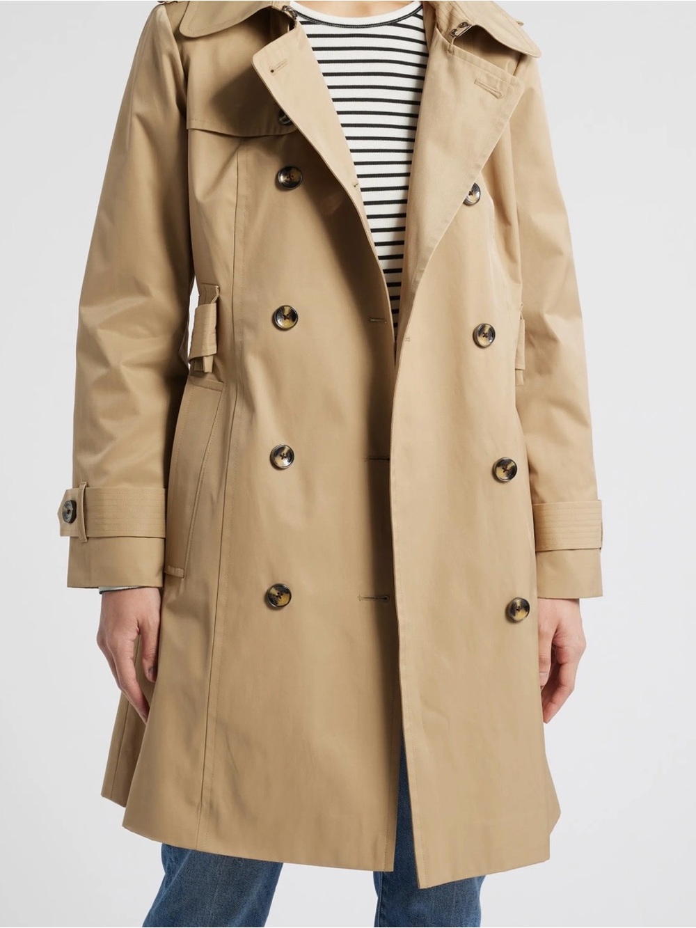 NWOT London Fog Beige Double-Breasted Trench Coat with Waist Tie - Picture 3 of 11